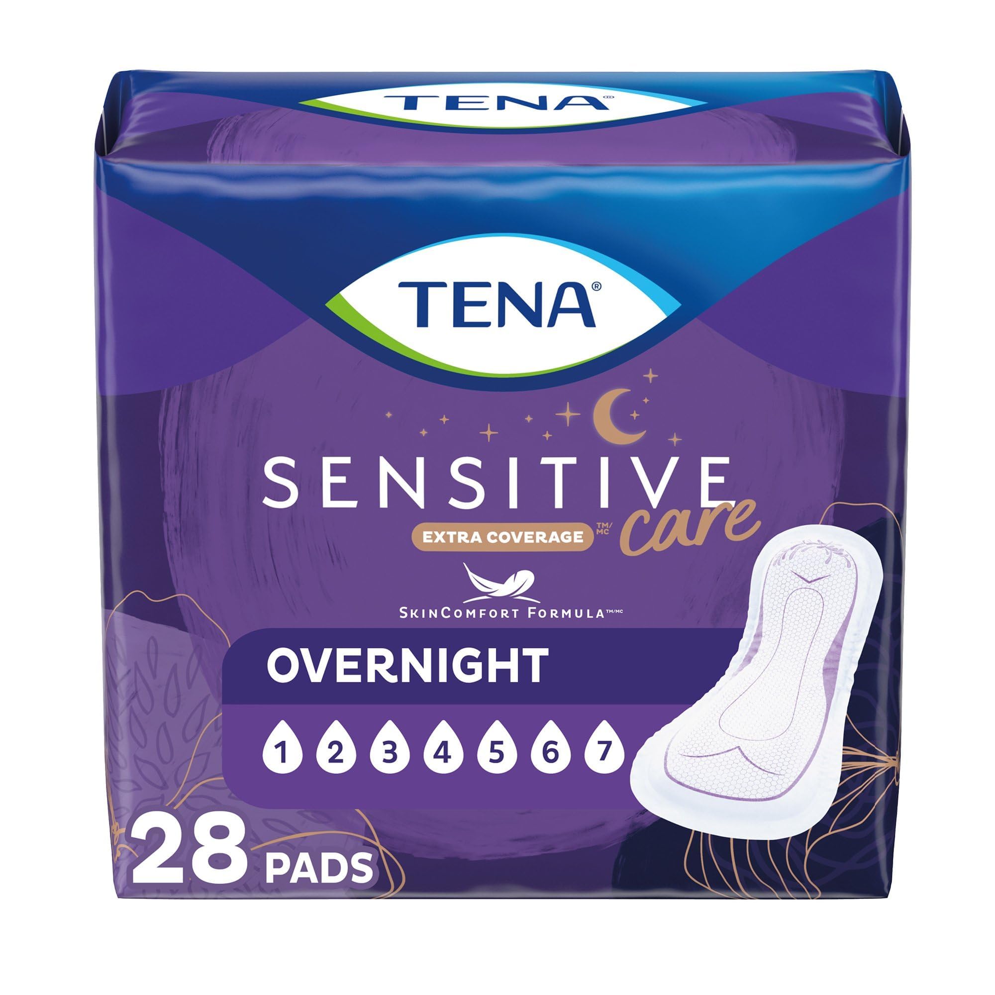 TENA Sensitive Overnight Dry-Fast Core Adult Female Bladder Control Pads, 16 Inch, 28 Count, 1 Pack