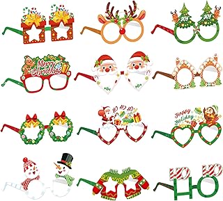 Konsait Christmas Glasses 24 PCS Christmas Party Glasses, Christmas Kids Party Favors Christmas Paper Glasses Adult Party Favors Christmas Party Favors Reindeer Christmas Tree Glasses 12 Styles