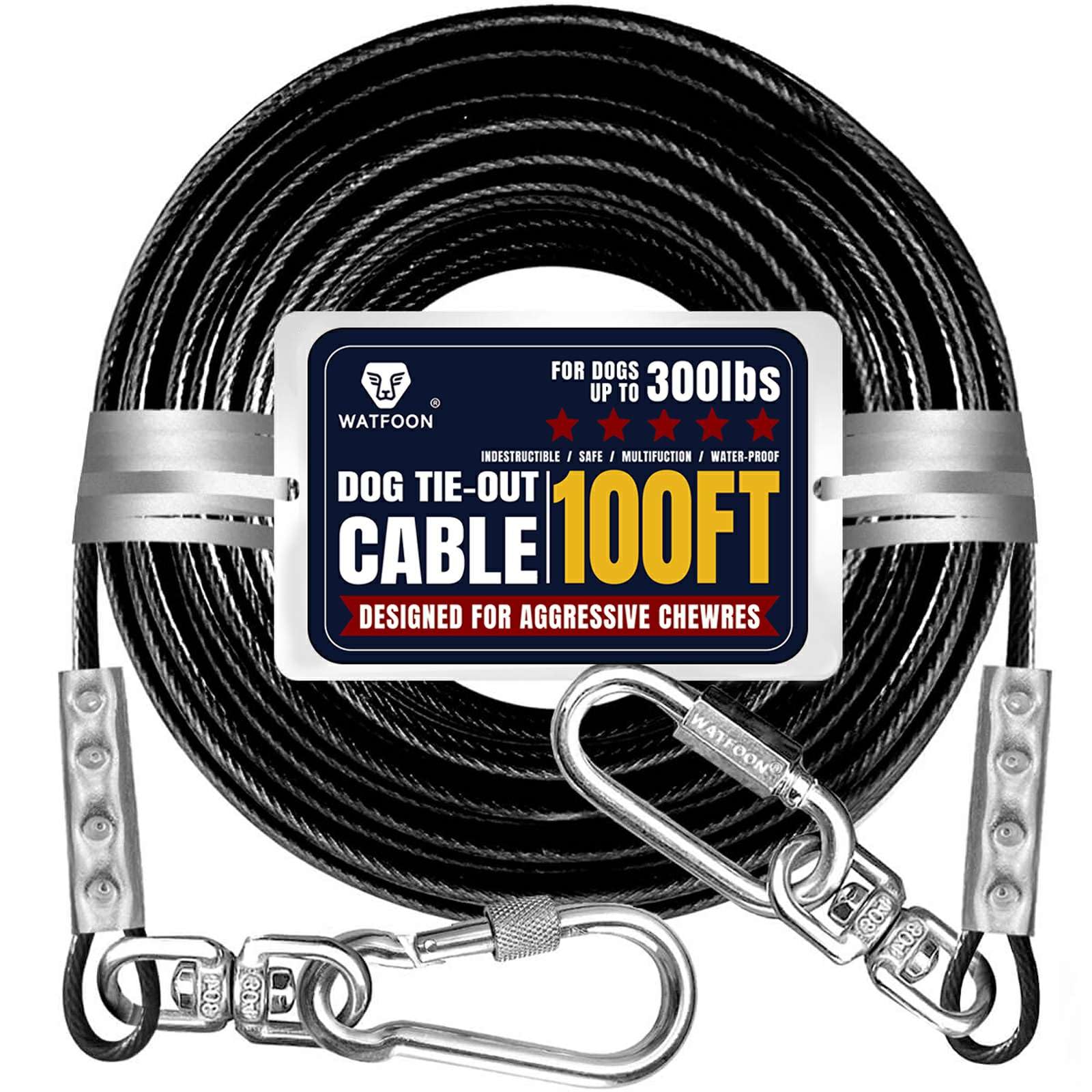 Extra Strong 100ft Tie Out Cable Chains for Large Dogs up to 300 Pound, 1000+Pound Break Strength Tieout Tether Trolley Training Lead, Reflective Dog Run Cable for Yard Garden Park Camping Outside โ image 1