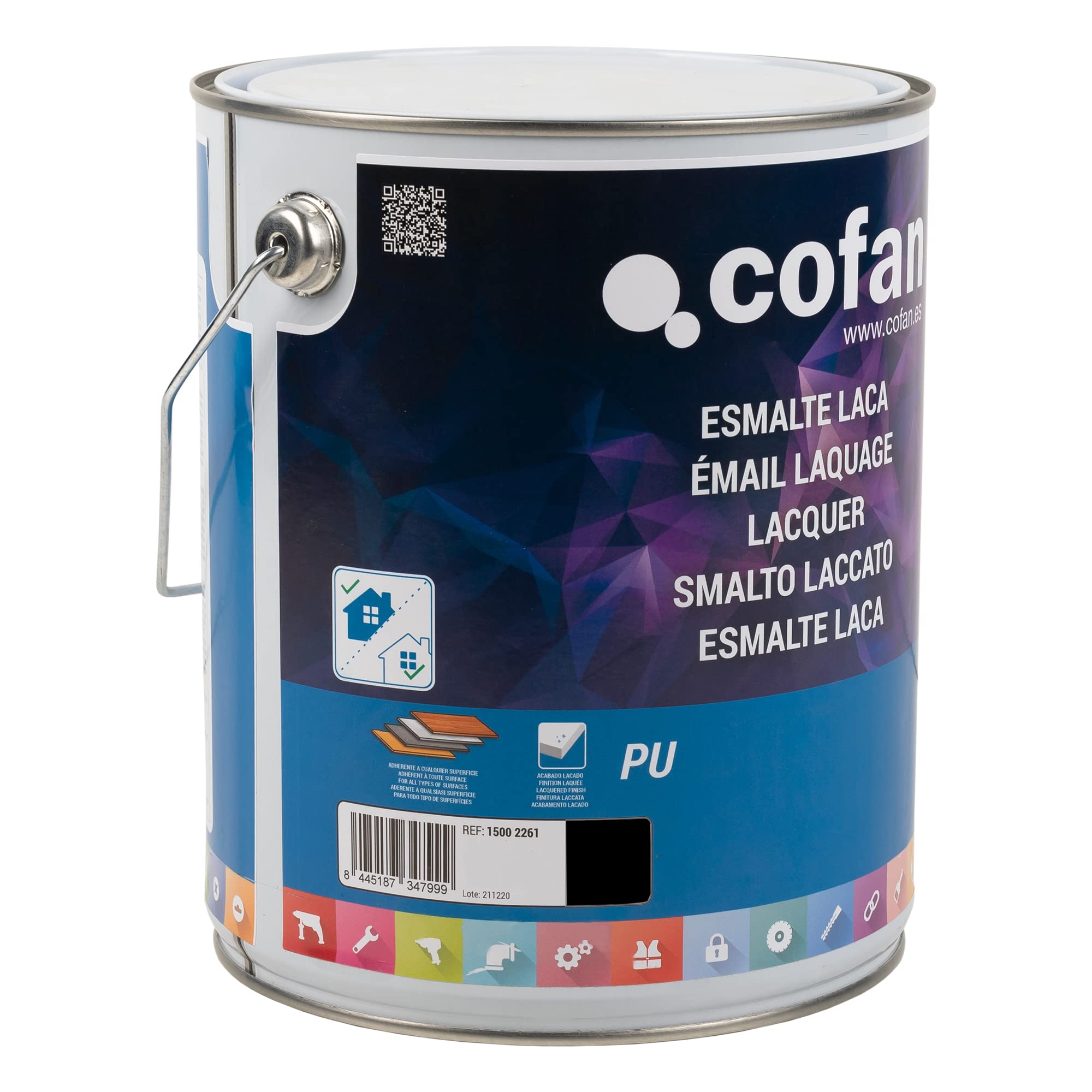 Cofan Smalto Lacca Acqua | Colore Nero Satinato | Flacone da 4 litri