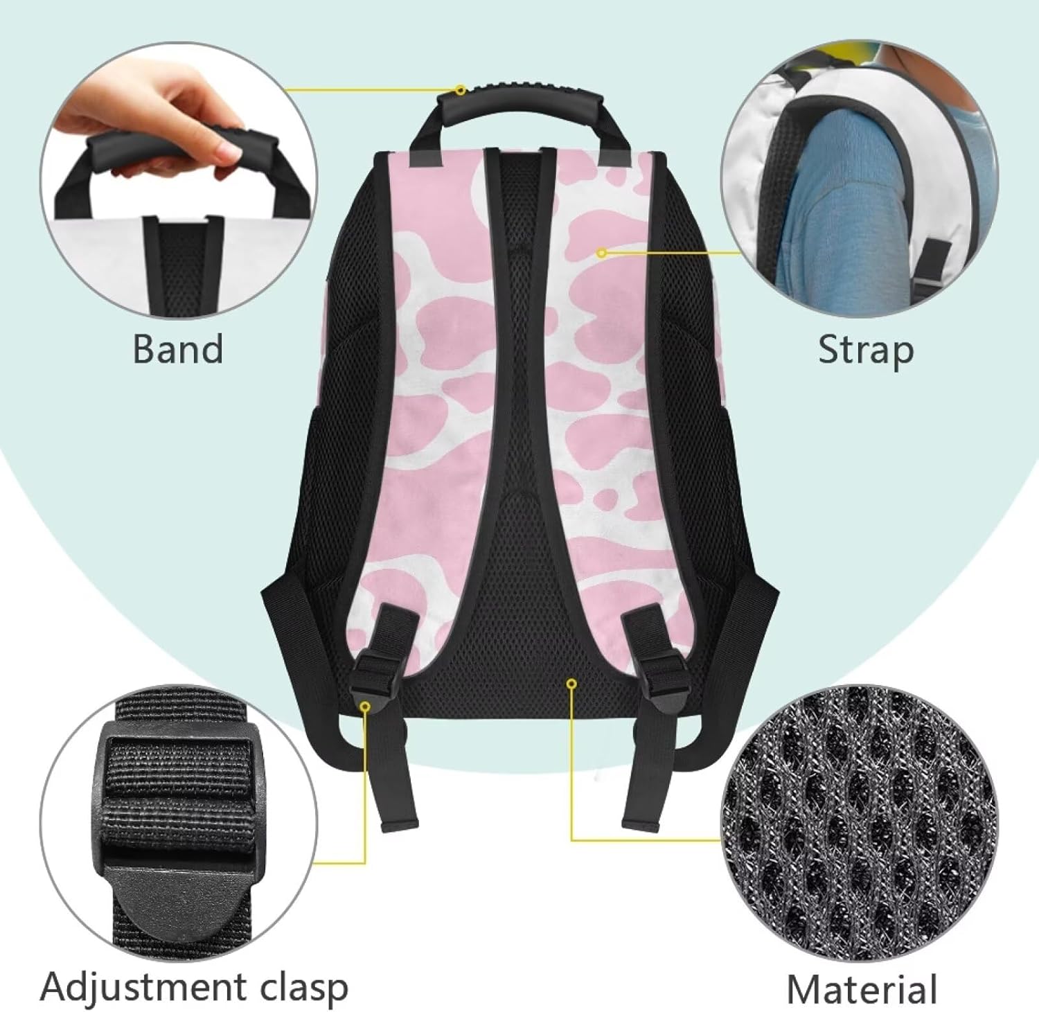 Cow Pink Spotted Print Water Resistant Backpack for Girls Teens - 17.3" Laptop Backpack, Lightweight School Bookbag with Mesh Side Pockets, Large Capacity for High School College