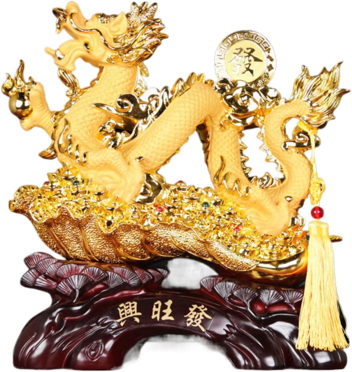 生肖龙招财龙摆件 Feng Shui Figurine Home Office Decor Chinese Gifts 金龙工艺品老板办公室办公桌装饰品开业乔迁礼品 9186