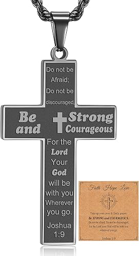 Collar de cruz con versículo bíblico para hombre, collar de cadena con colgante de cruz, confirmación de bautismo, primera comunión, bautizo,