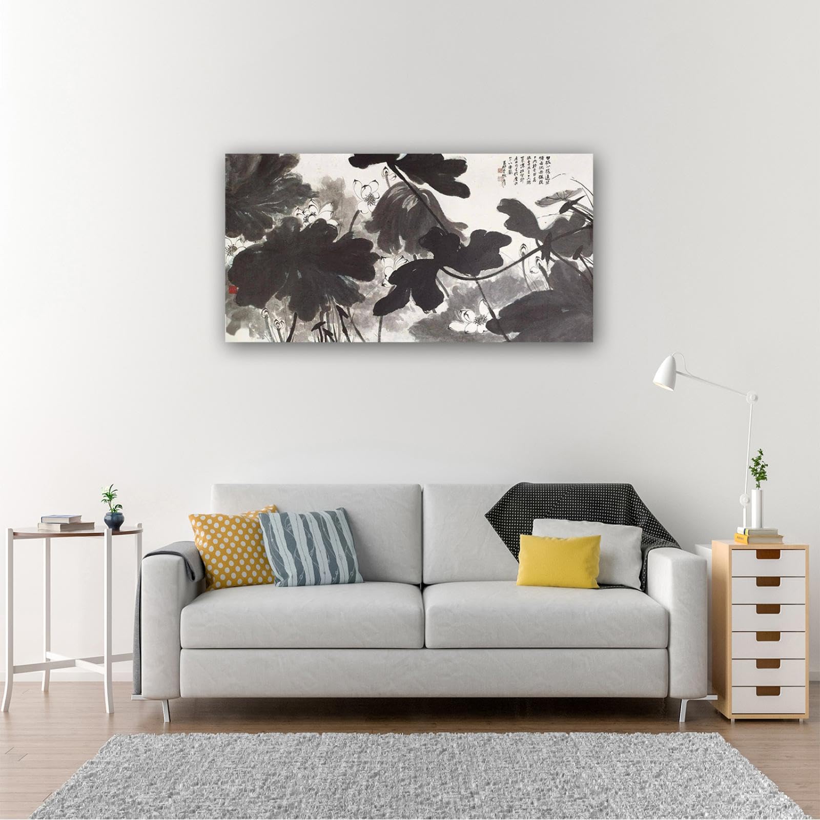 Set di pittura a pennello cinese in fiore di ciliegio di tre stampe su tela, Zen, giapponese, sumi-e, sakura, fiori di ciliegio, arte, decorazioni per la casa - Italia