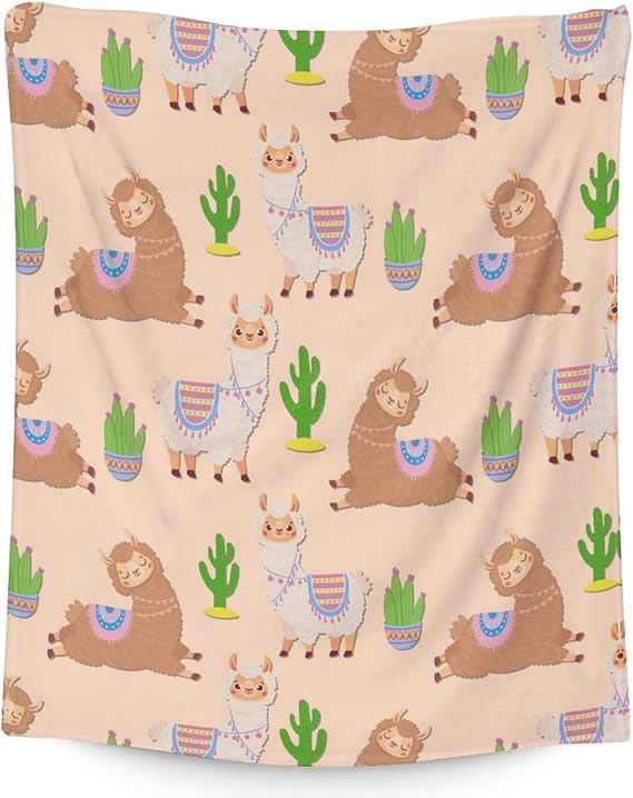 Blanket for Girl Boy - 50x60 Inches Cute Llama Throw Gifts - Brown Soft Fuzzy Blankets for Bed, Couch & Living Room