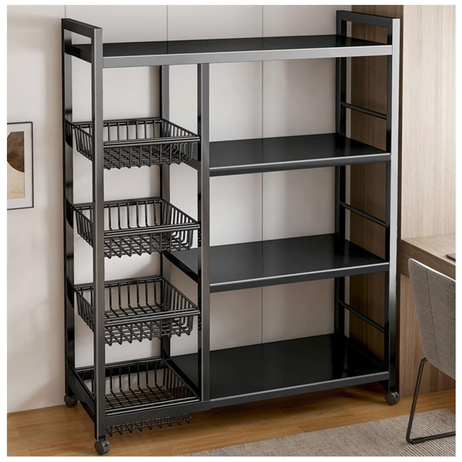 Armoire de cuisine support réglable micro-ondes à roues et panier d'égouttage amovible