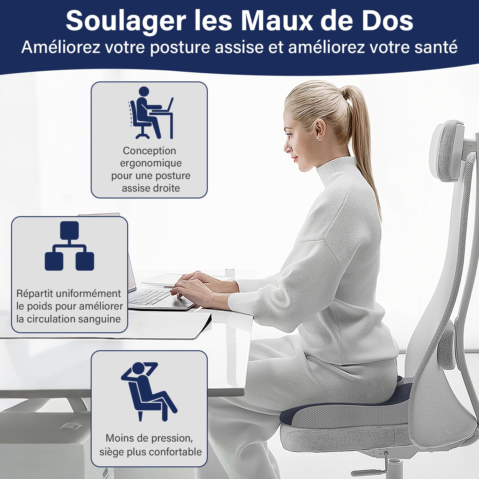 Coussin Coccyx Ergonomique pour Chaise Bureau Voiture Gaming - Gris Foncé