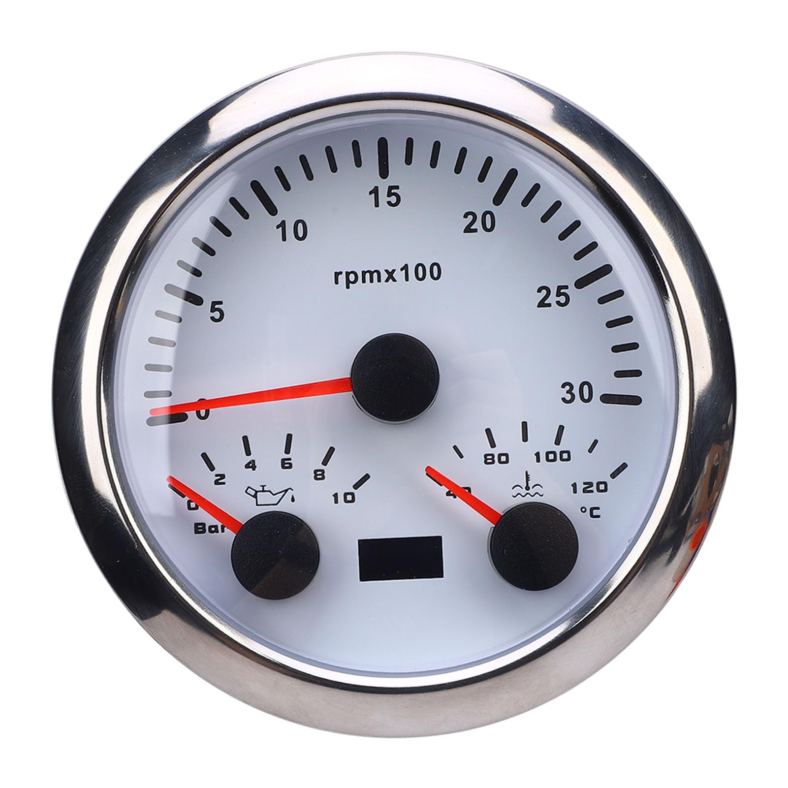 Medidor de tacómetro Torvex, medidor de RPM 3 en 1 de 85 mm con presión de aceite, medidor de horas de temperatura del agua, 3000 RPM para camión yate RV (Esfera blanca y bisel plateado CX8282)