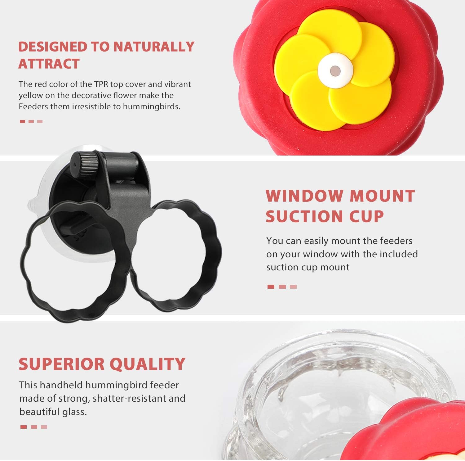 Handheld Hummingbird Feeders with 1 Window Mount Suction Cup Accessory (2 Pack)