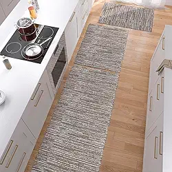 Kit 3 Peças Tapete de Cozinha Antiderrapante Passadeira Capacho Rústico Mesclado Marrom/Caramelo Jacquard