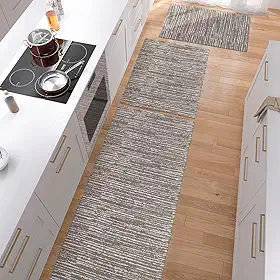Kit 3 Peças Tapete de Cozinha Antiderrapante Passadeira Capacho Rústico Mesclado Marrom/Caramelo Jacquard