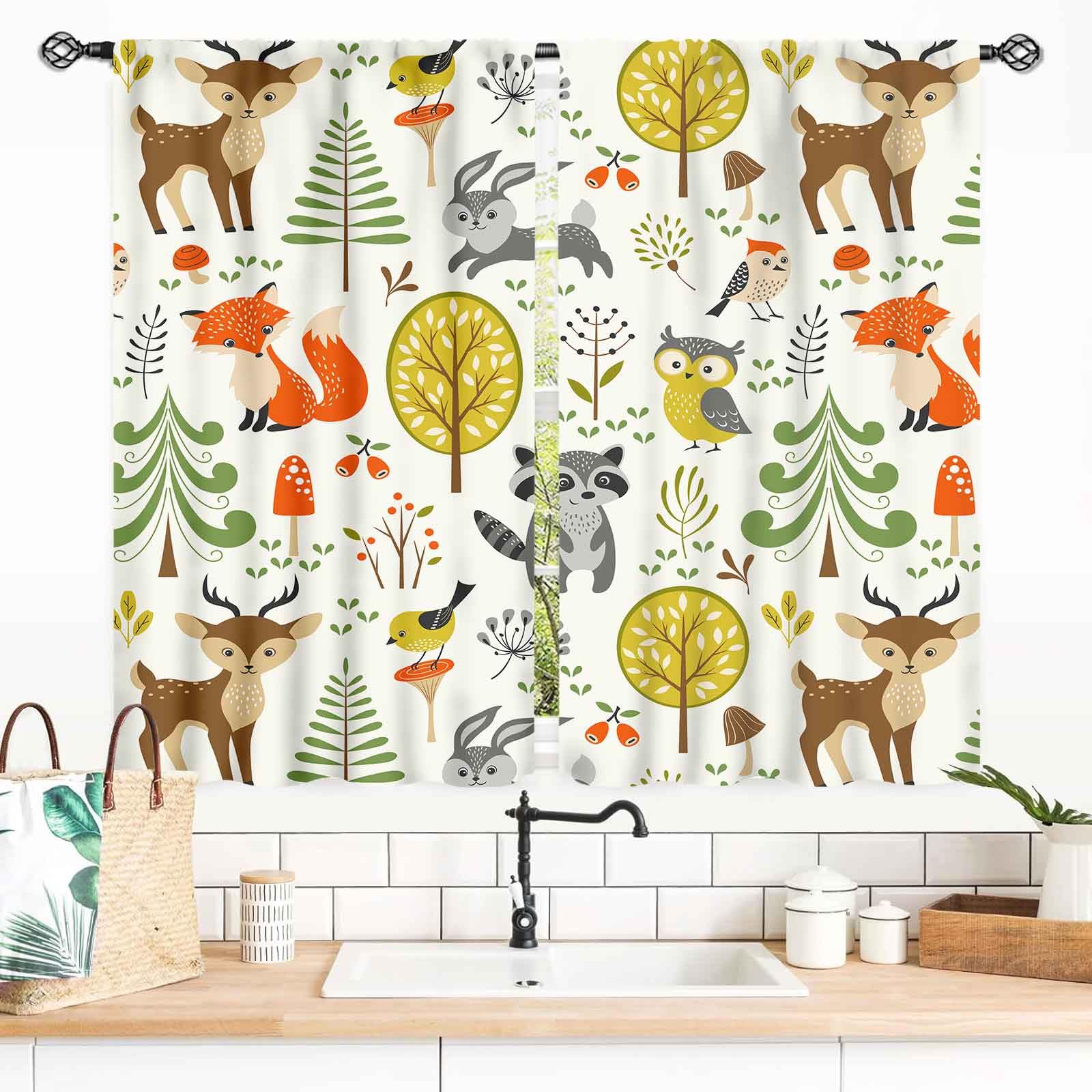 Kids Safari Animals Curtains, Baby Boy Girl Rustic Woodland Dear Fox Bear Wild Jungle Animals Printed Cartoon Watercolor Forest Window Drapery Treatments for Bedroom Living Room Nursery, 55x39 Inch โ image 1