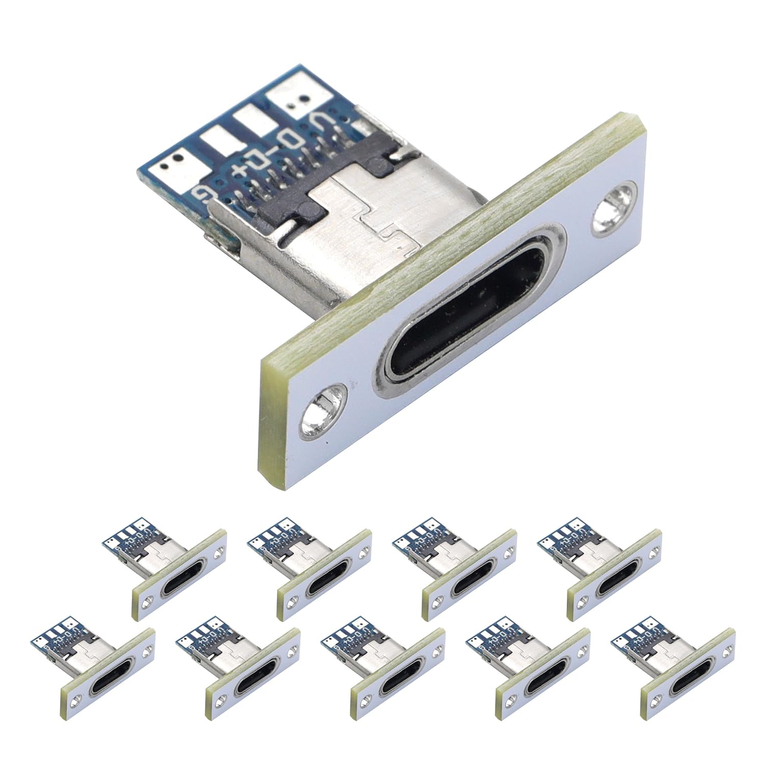 10Pcs 24Pin Waterproof Type-C Female Jack with White Fixing Plate
