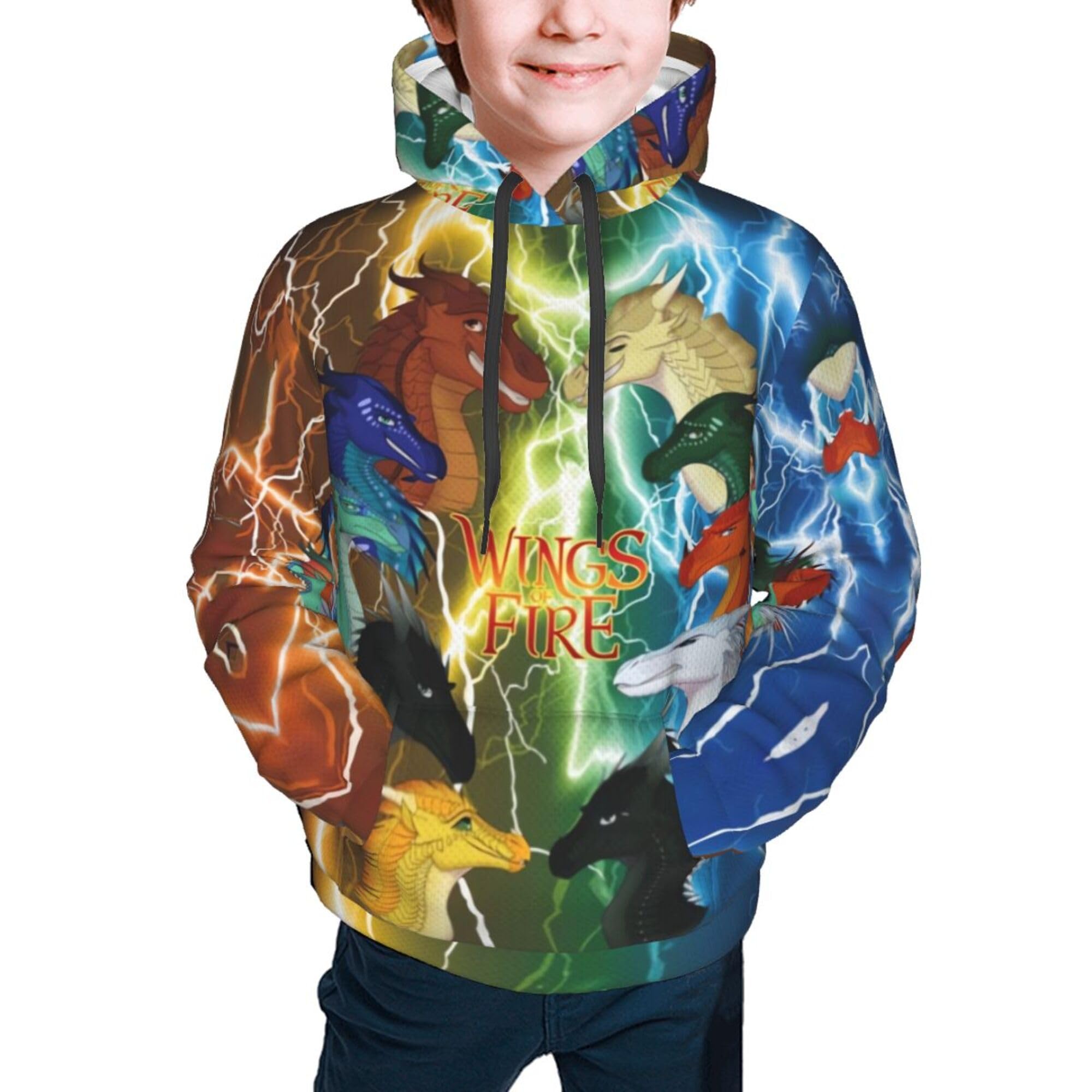 KKARNXOR Youth Hoodie Fire Dragons Wings Fashion Hooded Casual Sweatshirt Pullover with Pockets for Mens and Womens XL