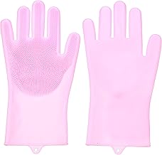 زوج قفازات من السيليكون مع ليفة غسيل للتنظيف- بلون بينك