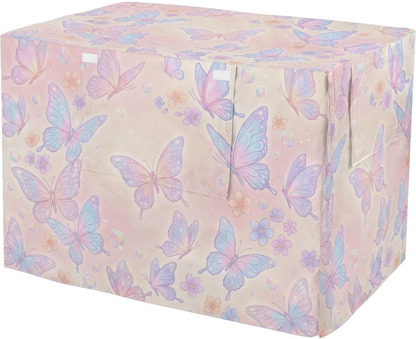 Duty 600D Silver Coated Dog Crate Cover, Water-Resistant Butterfly Print Pet Kennel Canopy with Mesh Windows for Optimal Ventilation, Universal Fit for Standard Wire Cage, Indoor & Travel