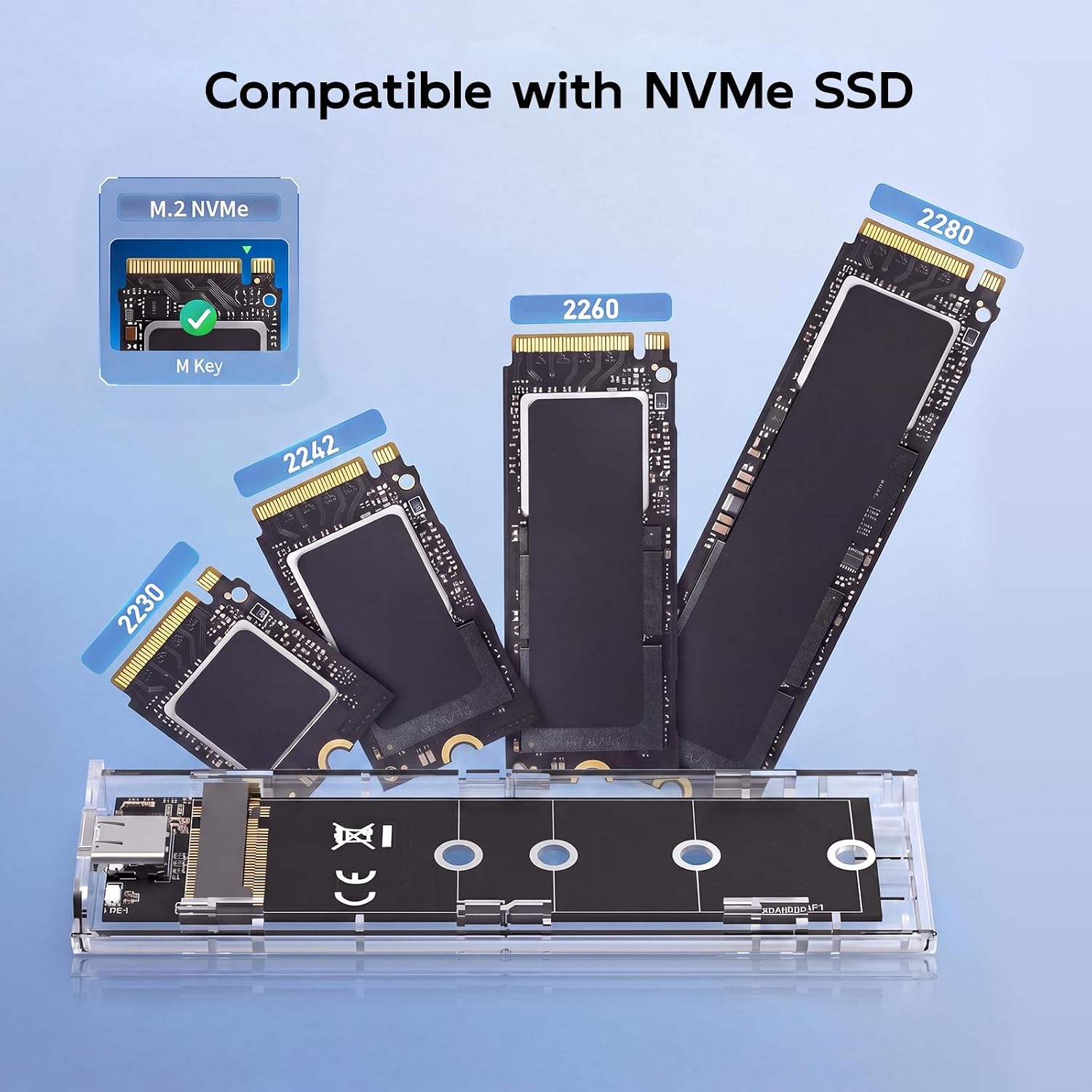 M.2 NVME Enclosure, Tool-Free USB 3.2 Gen 2 (10 Gbps) to NVME Adapter with Heat Sink, 10Gbps Speed, Plug and Play, 16TB Expansion, with C-C to A Cable