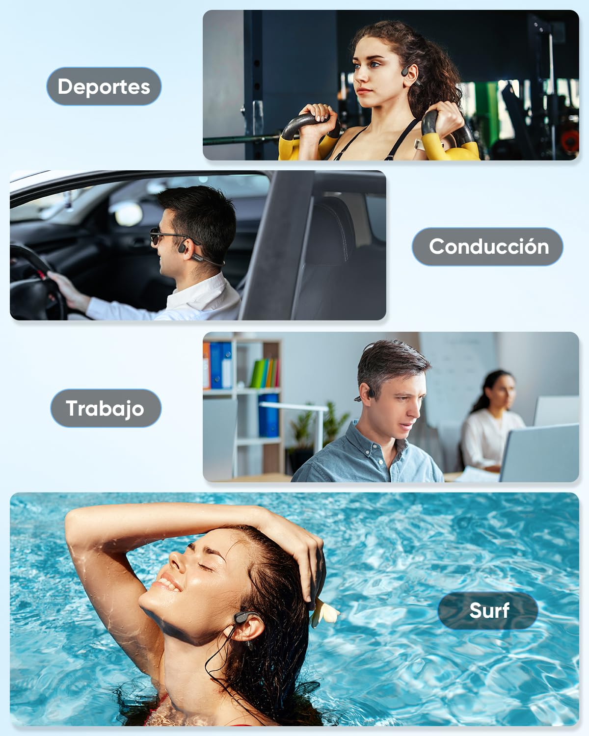 Guudsoud Cuffie per corsa, auricolari a conduzione ossea per nuoto, con protezione impermeabile IP68, adatte per sport acquatici e nuoto