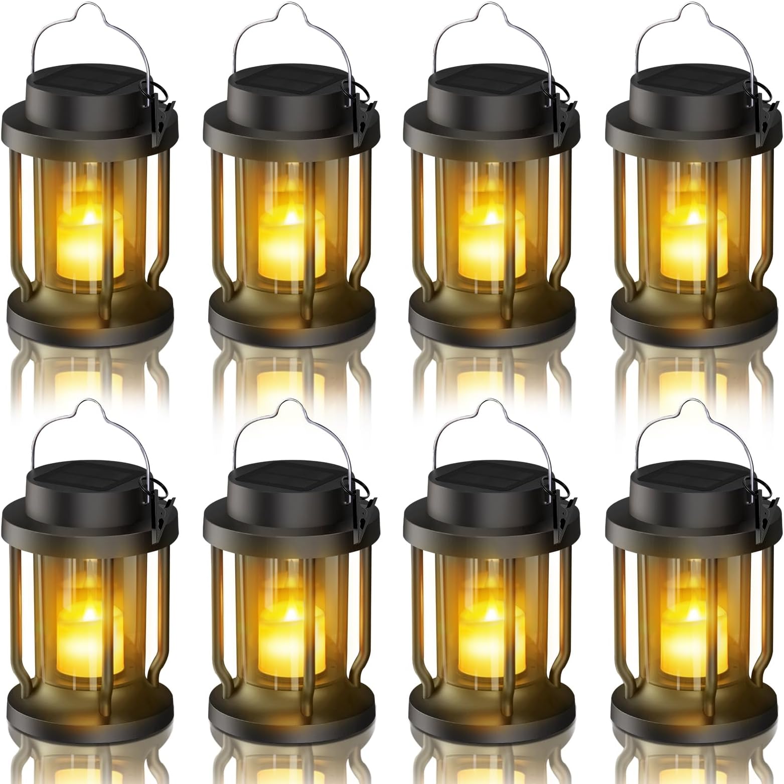 Solar Candle Lantern(Black, 8 Pack)