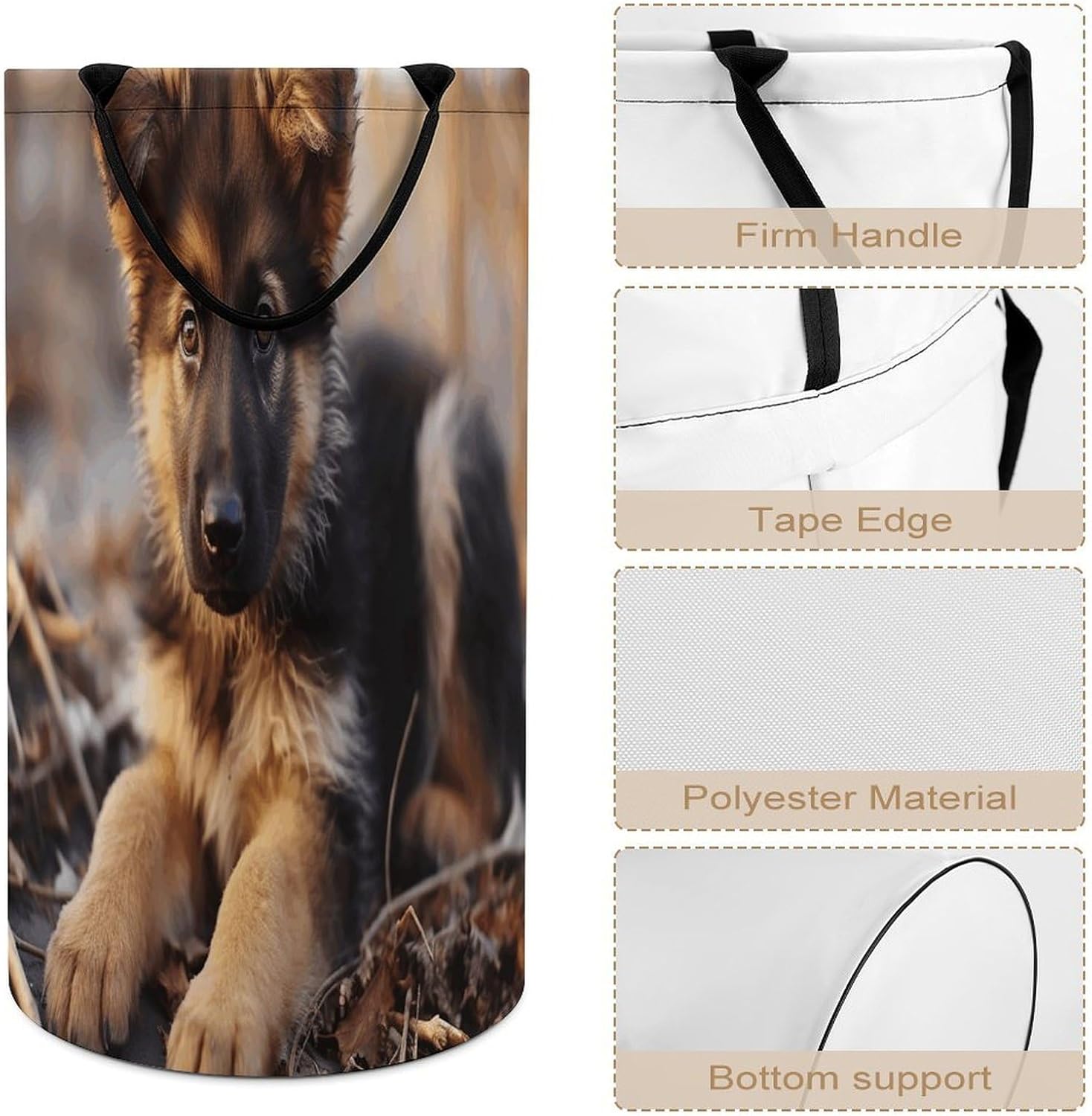 German Shepherd Puppy Laundry Hamper Large Collapsible Laundry Baskets Clothes Storage Basket with Both Sides Handles Narrow Waterproof Clothes Hampers for Bedroom Travel