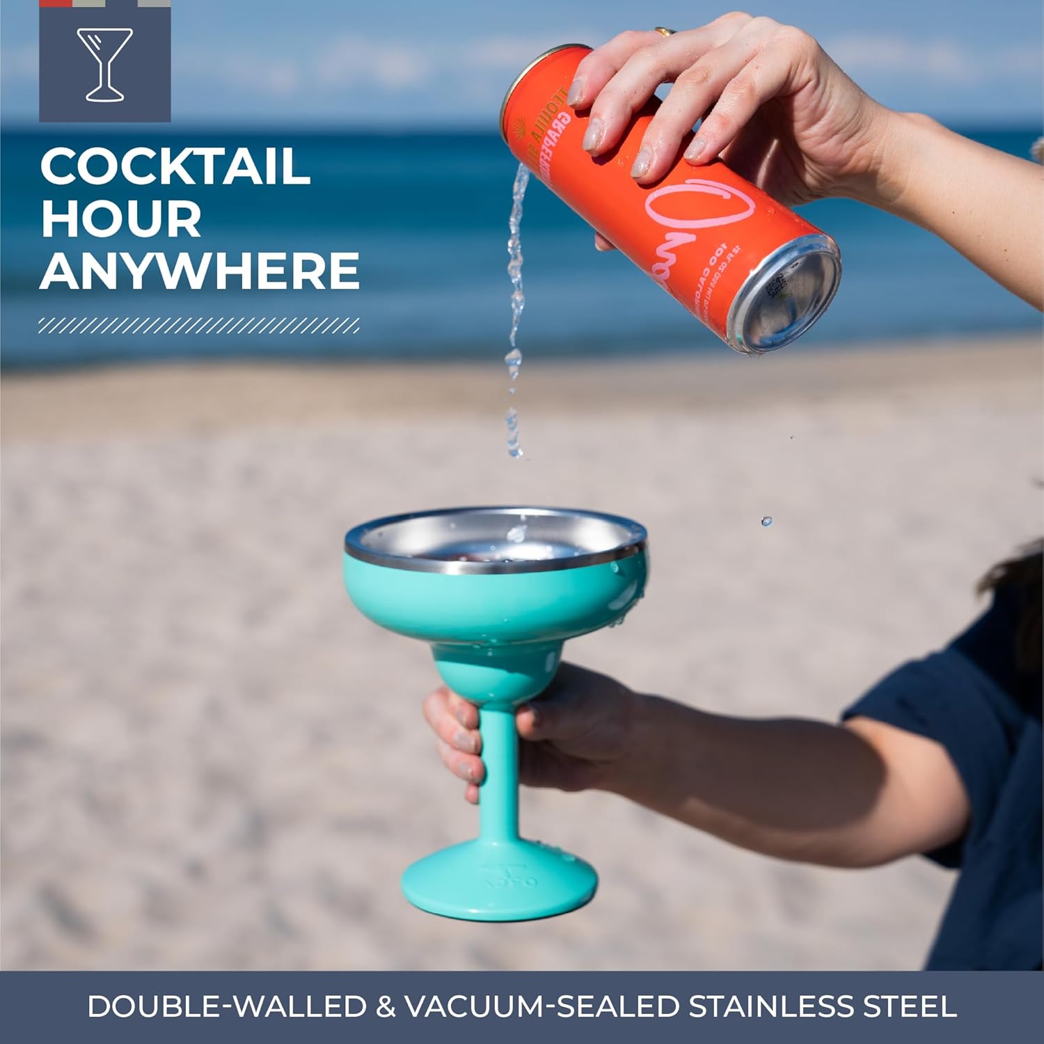 ORCA Rita | Temperature Insulated, Stainless Steel Margarita Glass, Lidded Tumbler for Cocktails, Wine & Cold Drinks — Strawberry - Image 2