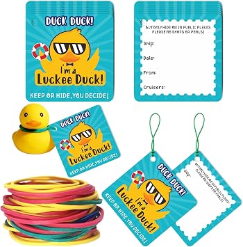 50 Pcs Duck Tags for Cruising and Rubber Duck Game Cards - 2.56 x 2.56 Inches With 50 Rubber Bands for Cruise Ship