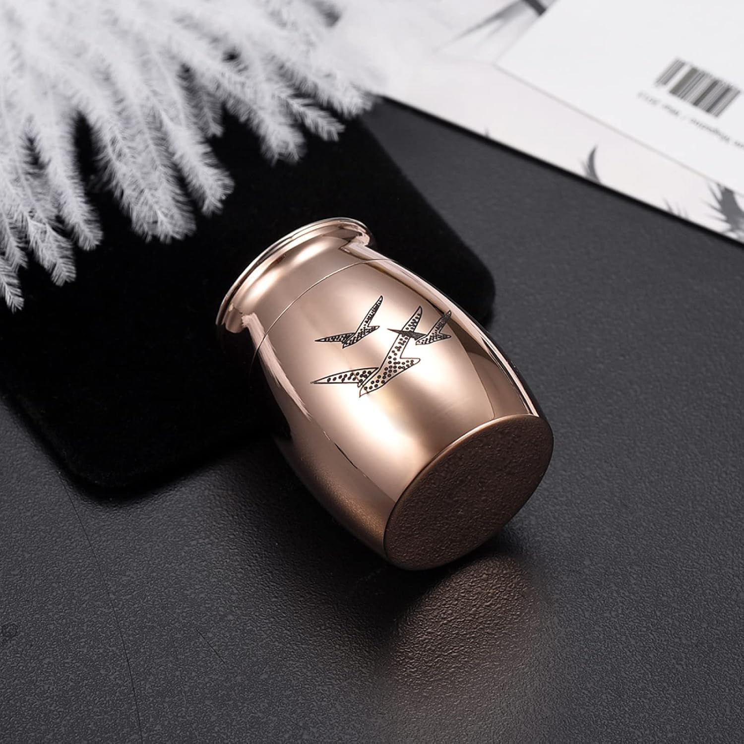 SHEIL 45mmx29mm Three Birds Engraved Stainless Steel Mini Casket Memorial Jewelry Funeral Cremation Urn for Human/Pet Ashes