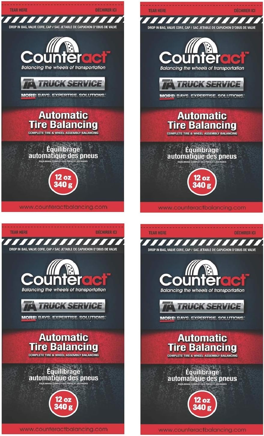 Counteract Tire Balance Beads - Four Packs of 12 Ounce Tire Beads - TA Truck Service Tire Balancing Beads.