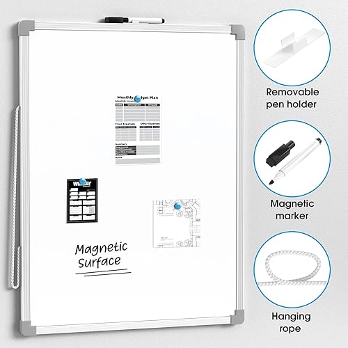 Vista 49 de MaxGear Pizarra pequeña de borrado en seco, pizarra blanca colgante de doble cara de 14 x 11 pulgadas para pared, mini pizarra blanca con 3 Blanco