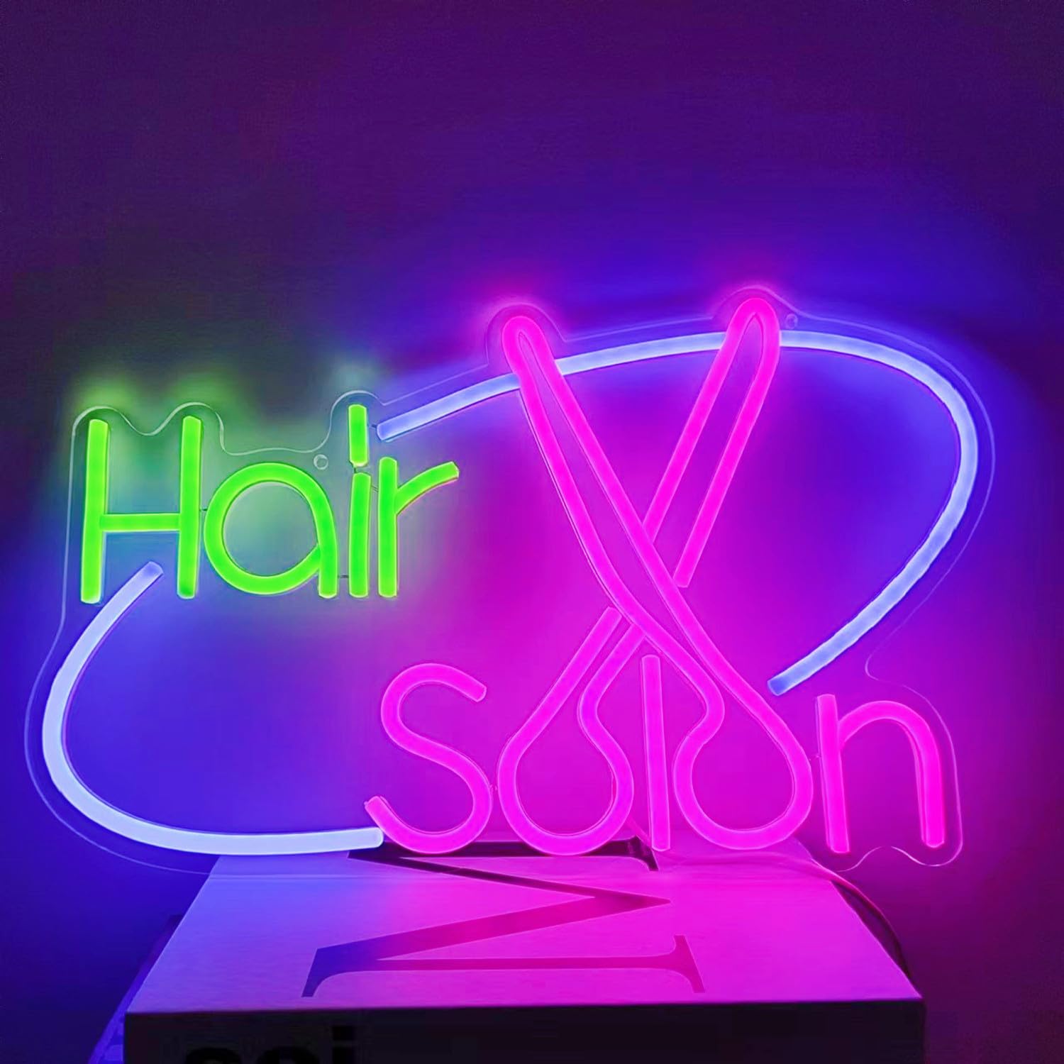 Barber Neon Sign,Dimmable and Hanging Hair Salon Light up Neon Lights Sign for Wall Window Decor,Decorative Barbershop Lights for Salon Decor for Hair Stylist(Hair Salon Pink,Green+Blue)