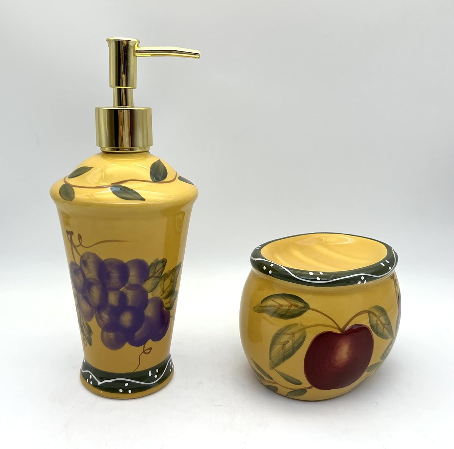 Tuscany Mixed Fruit Hand Painted Ceramic, Scouring Brillo Pad Holder with Soap Dispenser, 88488/89 by ACK