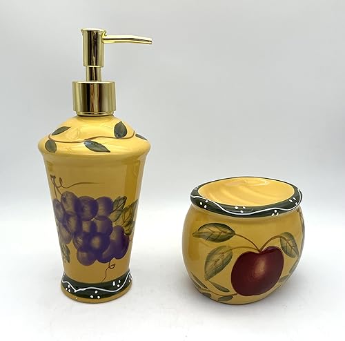 Miniatura 3 de ACK Tuscany - Soporte para almohadilla de cerámica pintada a mano con dispensador de jabón para baño y cocina, almacenamiento y organizador de