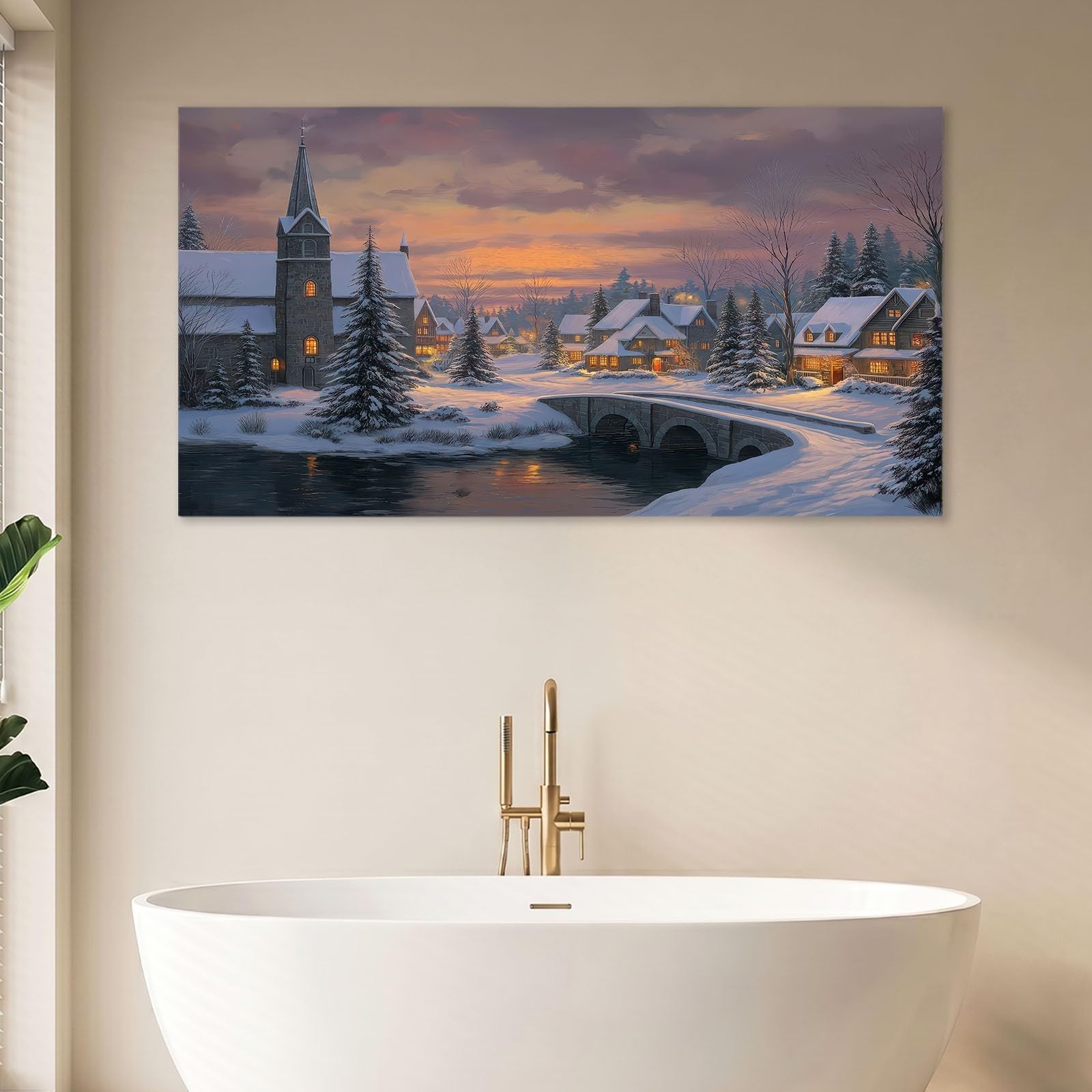 Cuadro de pared con marco de 120 x 60 cm de ancho y paisaje natural con marco de color marrón para decoración de pared, impresión de alta definición, marco de madera maciza, fácil montaje, versátil