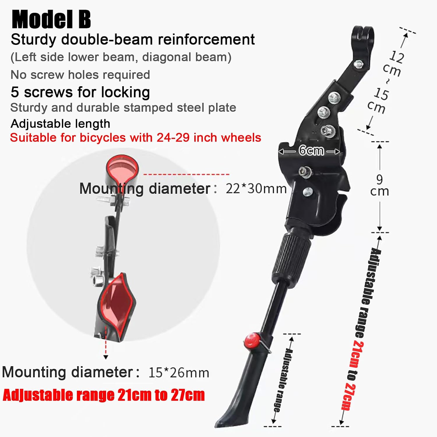 Adjustable Bike Kickstand for Giant FastRoad AR/SL/SLR/CoMax Bicycle Kickstand Aluminum Alloy Rear Side Kick Stand with Non-Slip Foot,B