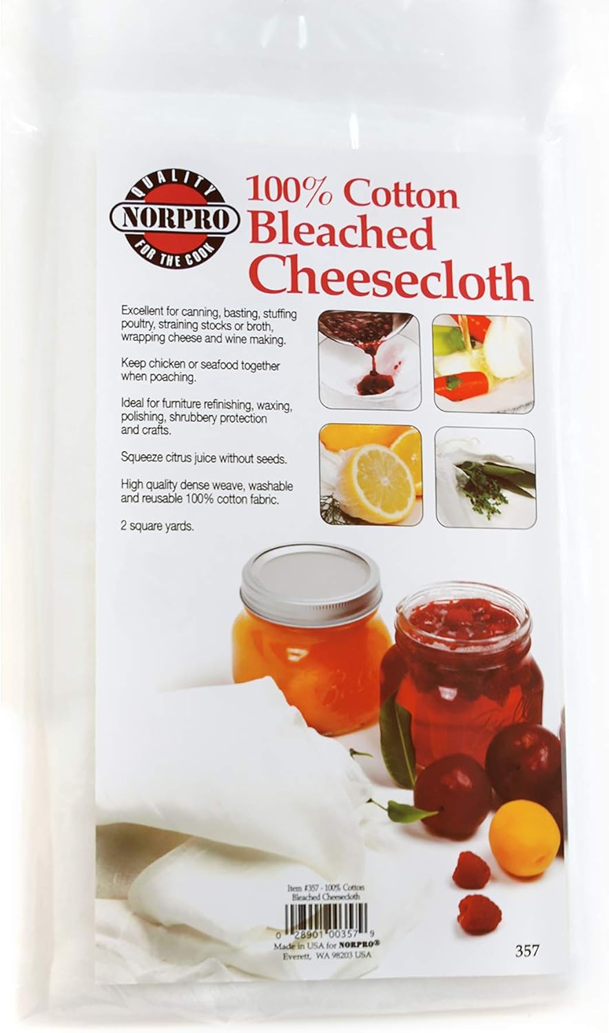 Norpro Reusable Cheese Cloth, Cotton, 2 sqyd, Shown Food