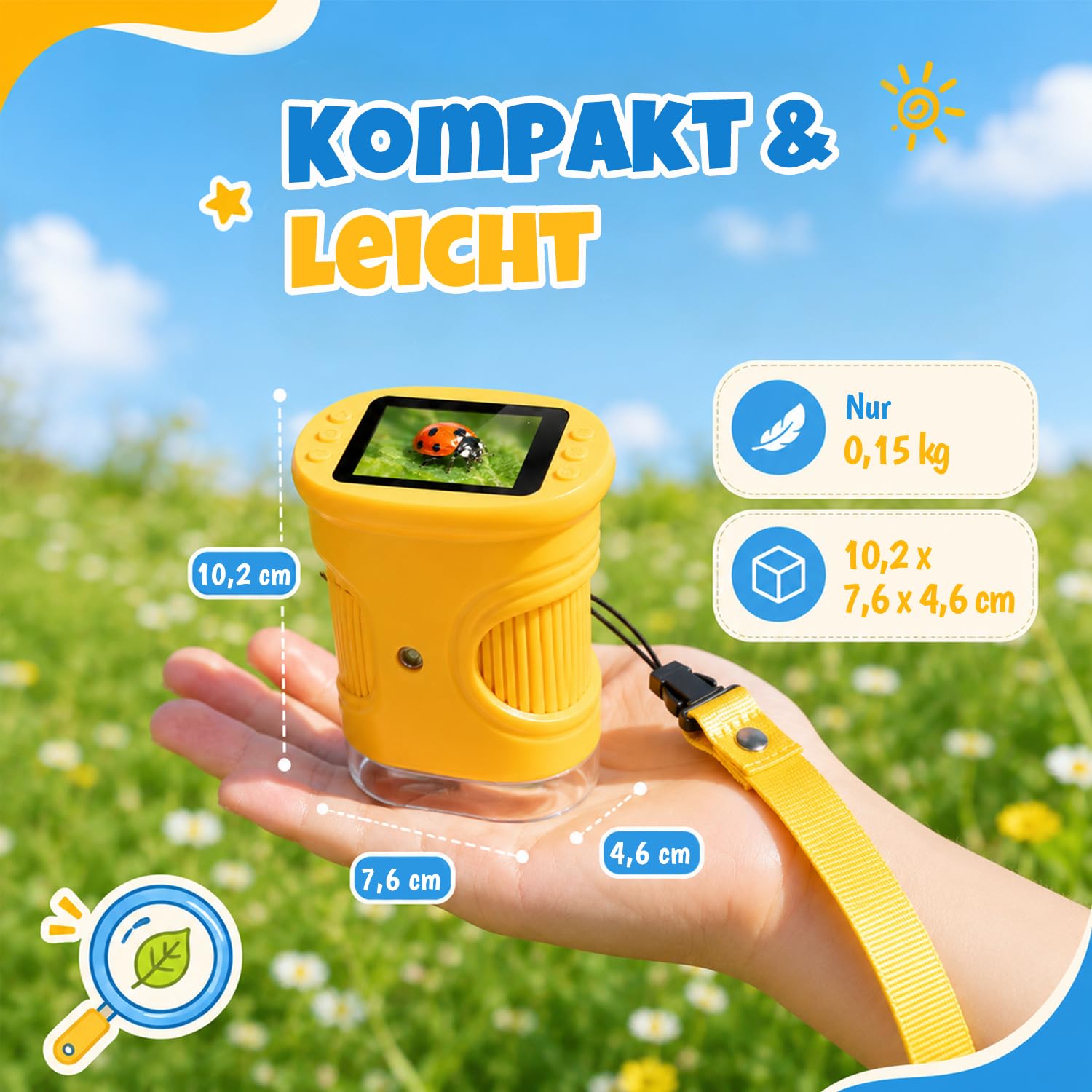 1000X Mikroskop für Kinder,1080P HD Handy Digital Tragbares Taschenmikroskop mit 2,4″ IPS-Display für Entdecker-Lupe & Experimente,Kindermikroskop mit Fotofunktion