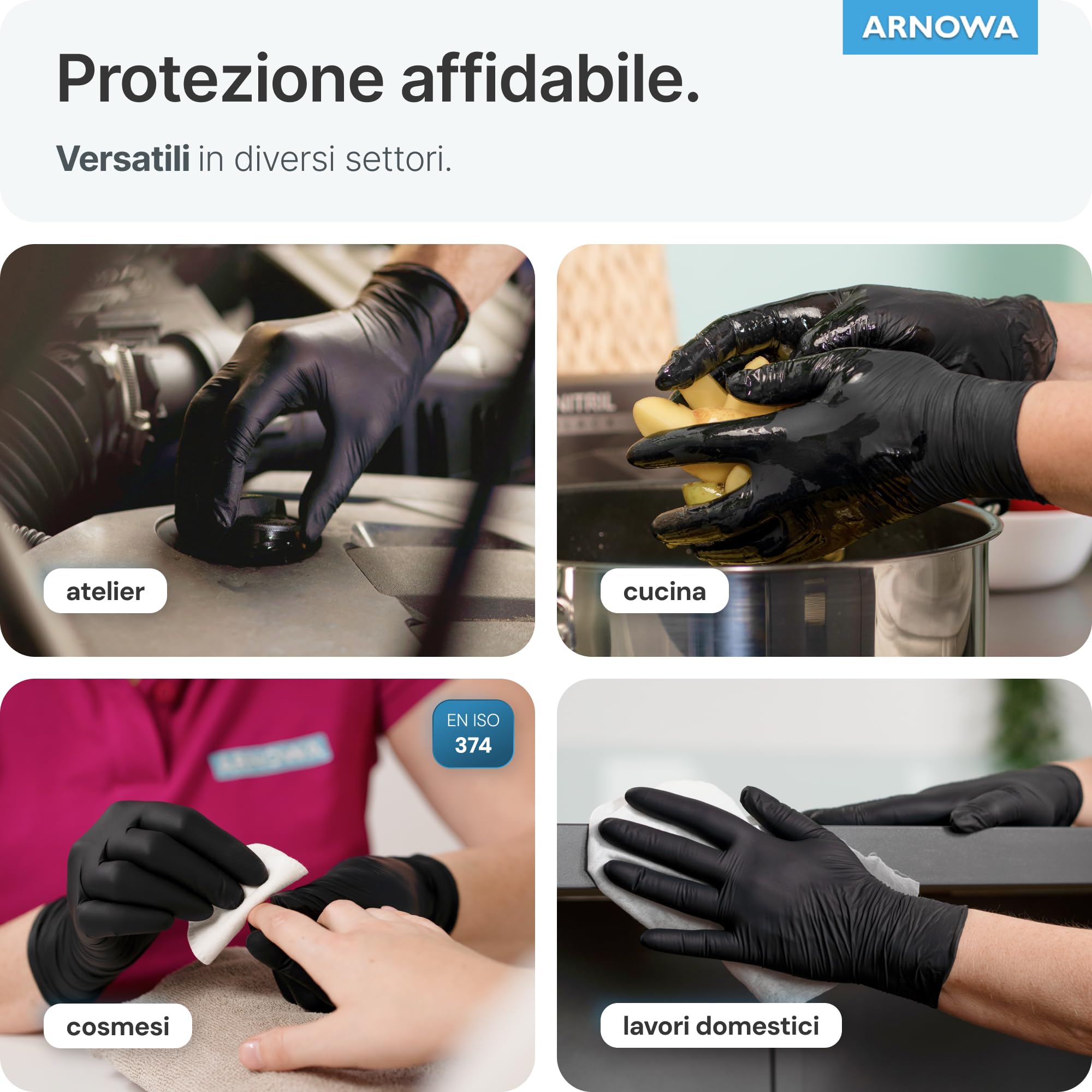 100x ARNOMED® Guanti nitrile L Nero, Guanti monouso senza polvere e lattice, Guanti plastica usa e getta dermanytril, Per cucina, pulizia casa, alimenti e tattoo XS, S, M, L, XL