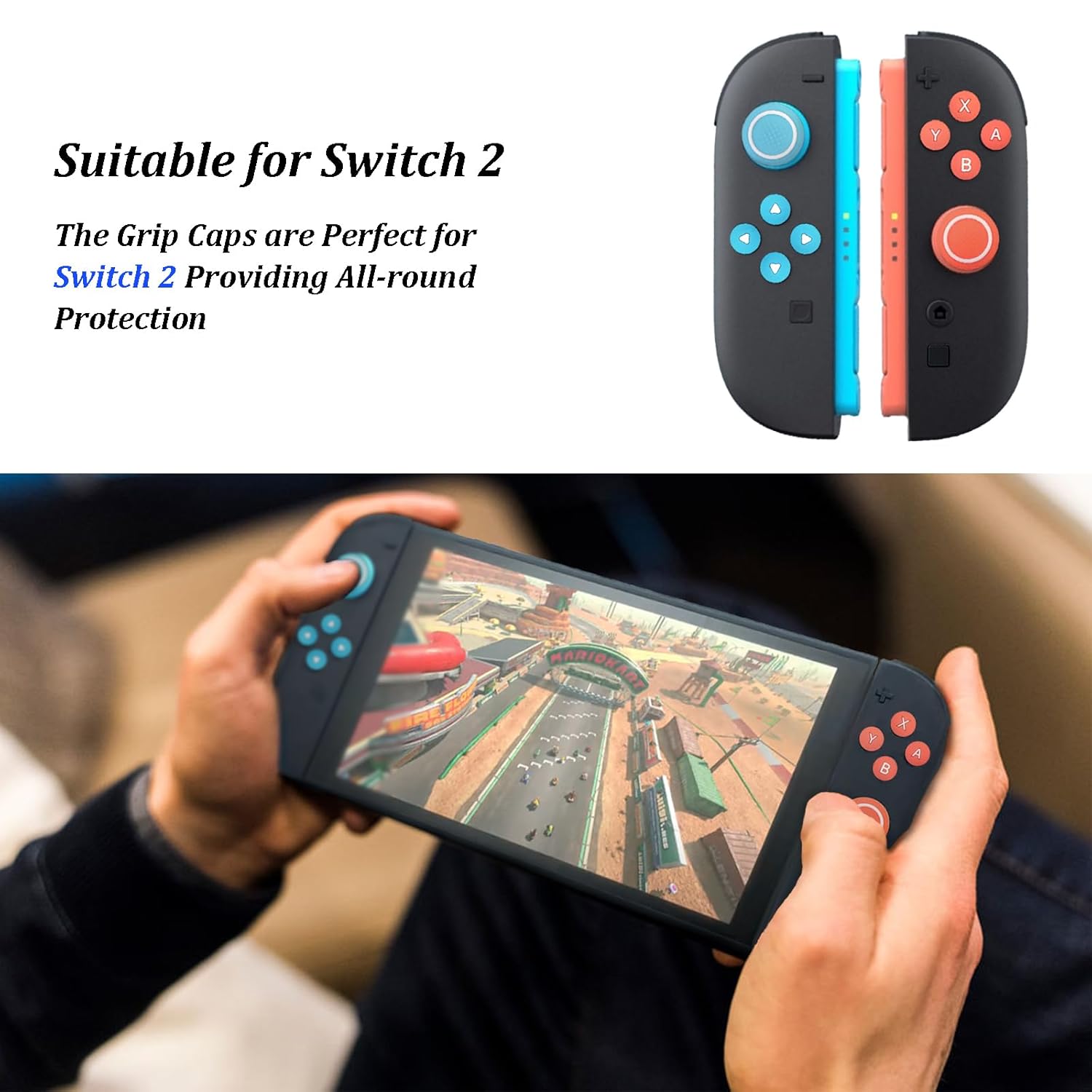 LEPEYMDA Cross D-Pad Button Caps Switch 2 Thumb Grip Caps Set, Creative Soft Joystick Covers Key Buttons Sticker Cover Caps Design for Switch 2 (Blue & Red) - Image 6