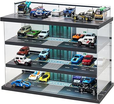 Display Case for Hot Wheels & Matchbox Cars with LED Light, Toy Car Garage