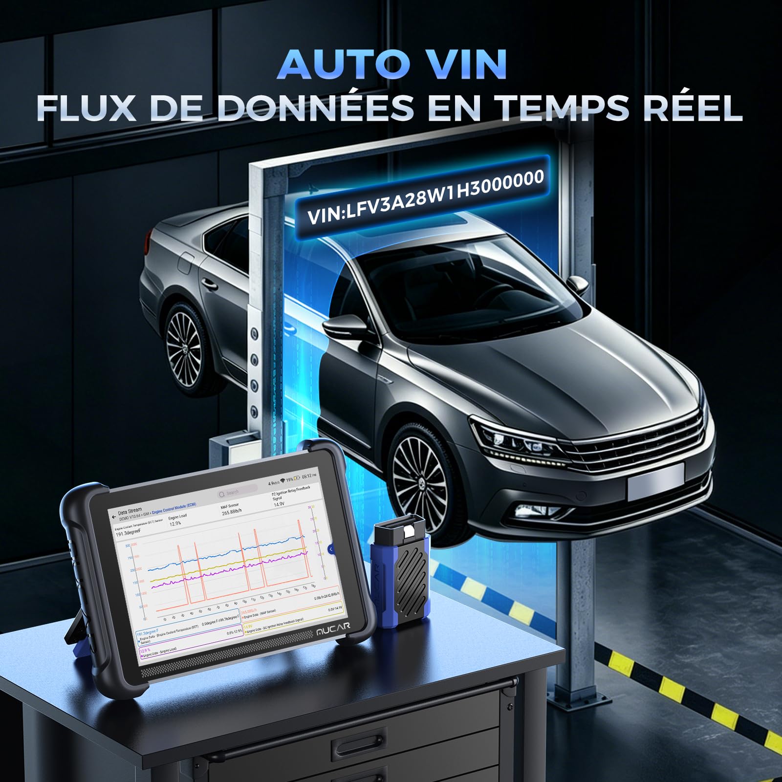 mucar 892BT Valise Diagnostic Auto, Diagnostic Intelligent par IA, Bi-directionnel, Codage en Ligne de l'ECU, Diagnostic Complet du Système, 34+ Services Réinitialisation, Guide V.A.G, CANFD&DOIP&FCA