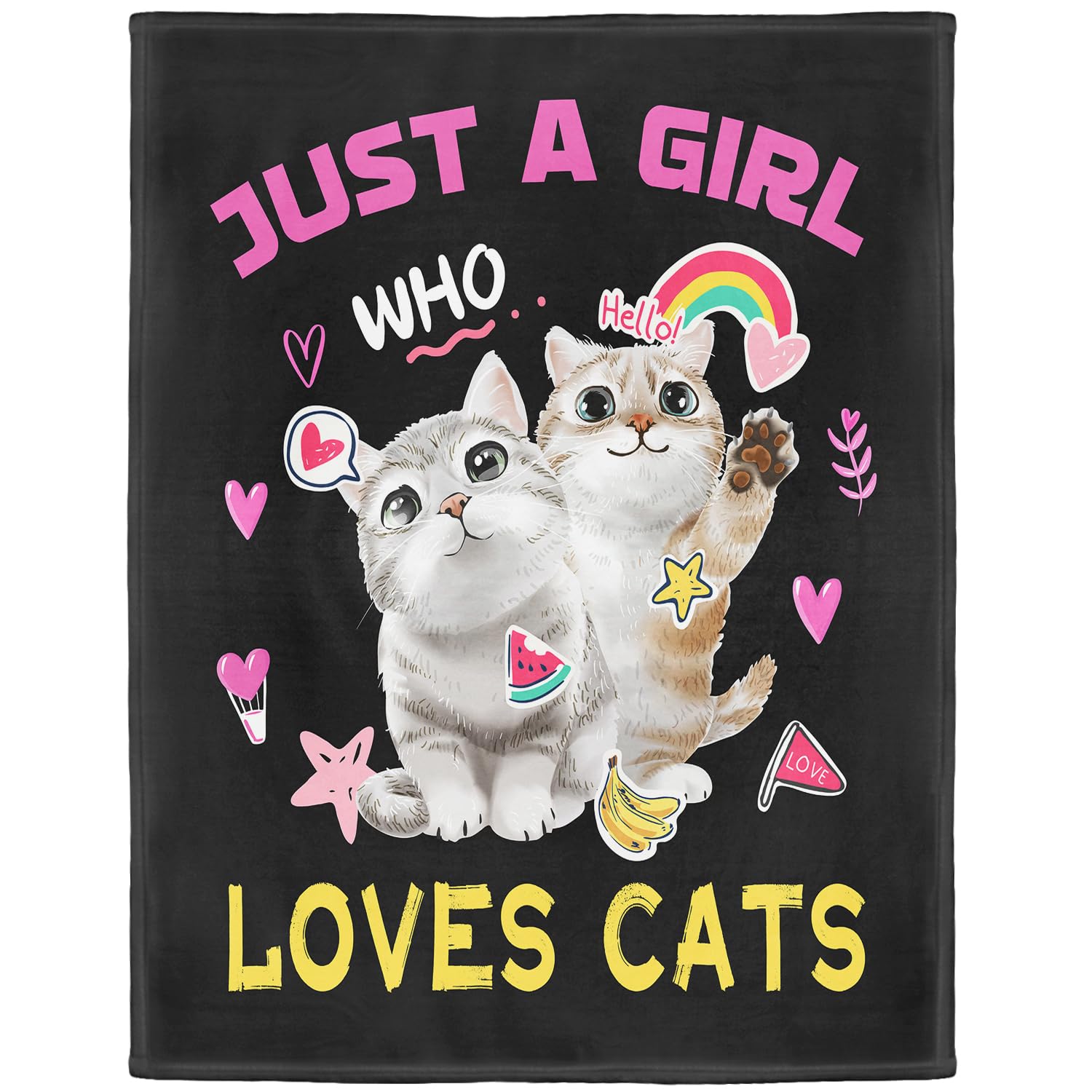 YISUMEI Kitten Fleece Throw Blanket, Just A Girl Who Loves Cats Design, Gift for Girls Women Kids, 150 x 200 cm, Black