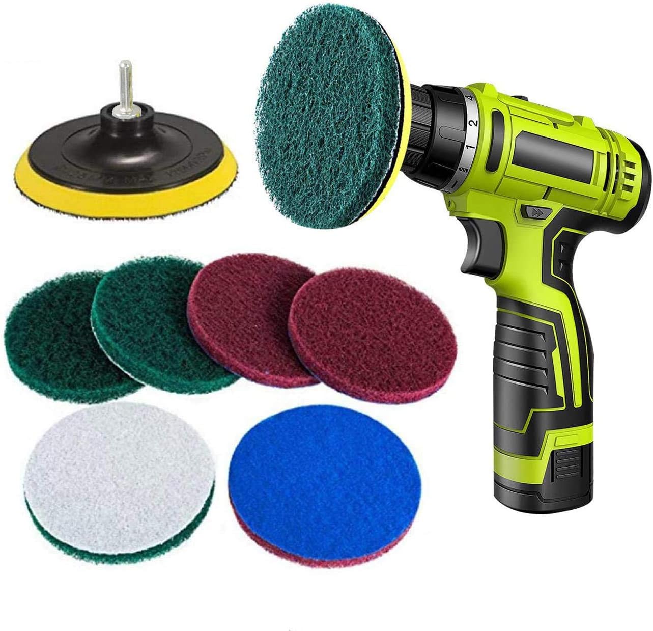 Drill Scouring Pads, DynaLiving 8 Pieces Scrub Pads Drill Powered Brush Tile Pad Kit Scouring