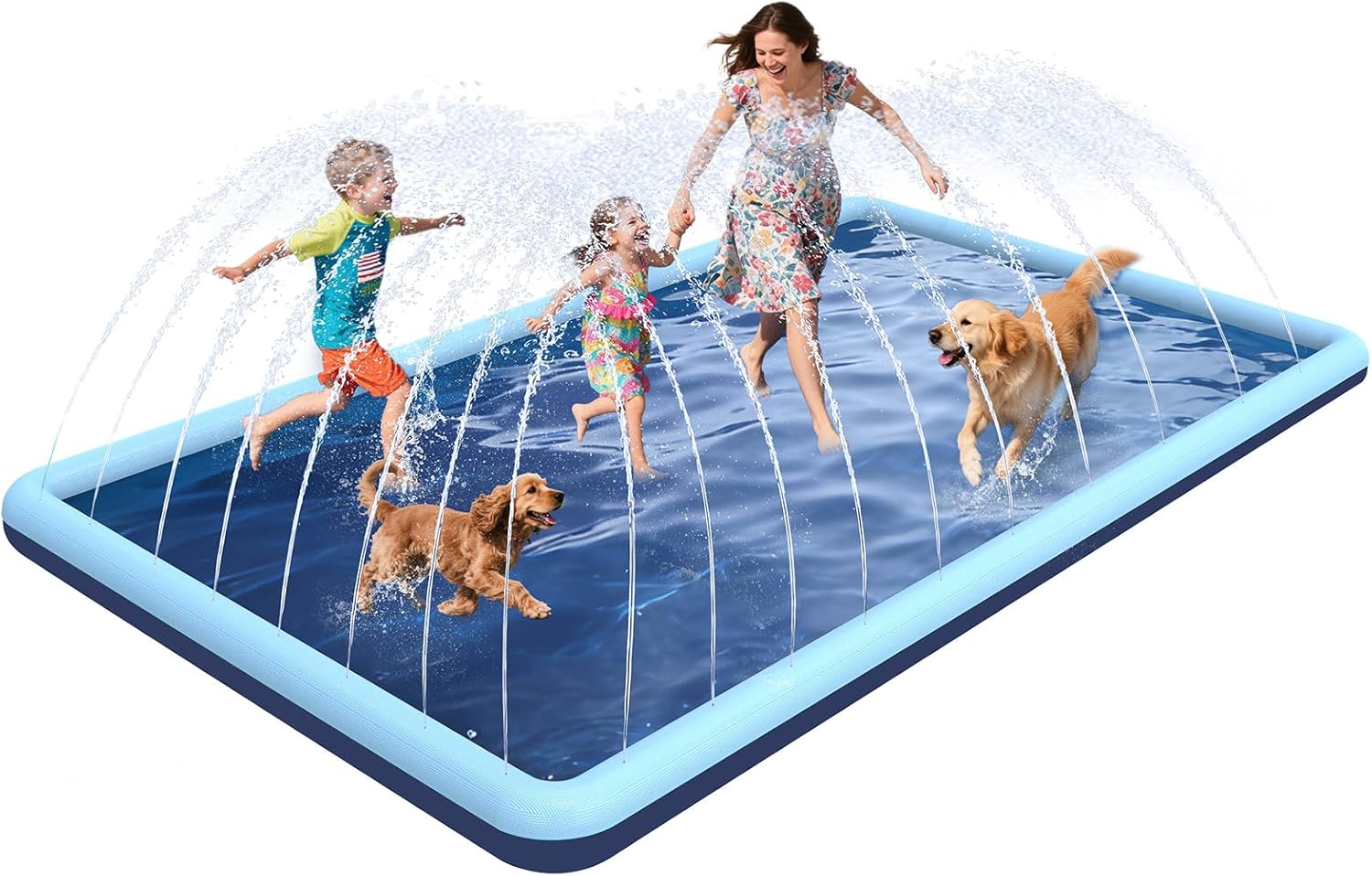 197"x 87" Splash Pad for Dogs, Non-Slip, Rantangle Splash Pad for Kids Ages 4-8,Giant Splash Pads for Toddlers 1-3, Dog Sprinkler Shallow Pool, Outdoor Water Toys for Backyard, Teal