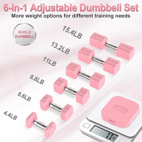 Miniatura 2 de Juego de mancuernas ajustables de 30.8 libras, cada mancuerna de peso ajustable con 6 niveles de 4.46.68.81113.215.4 libras, juego de pesas de mano