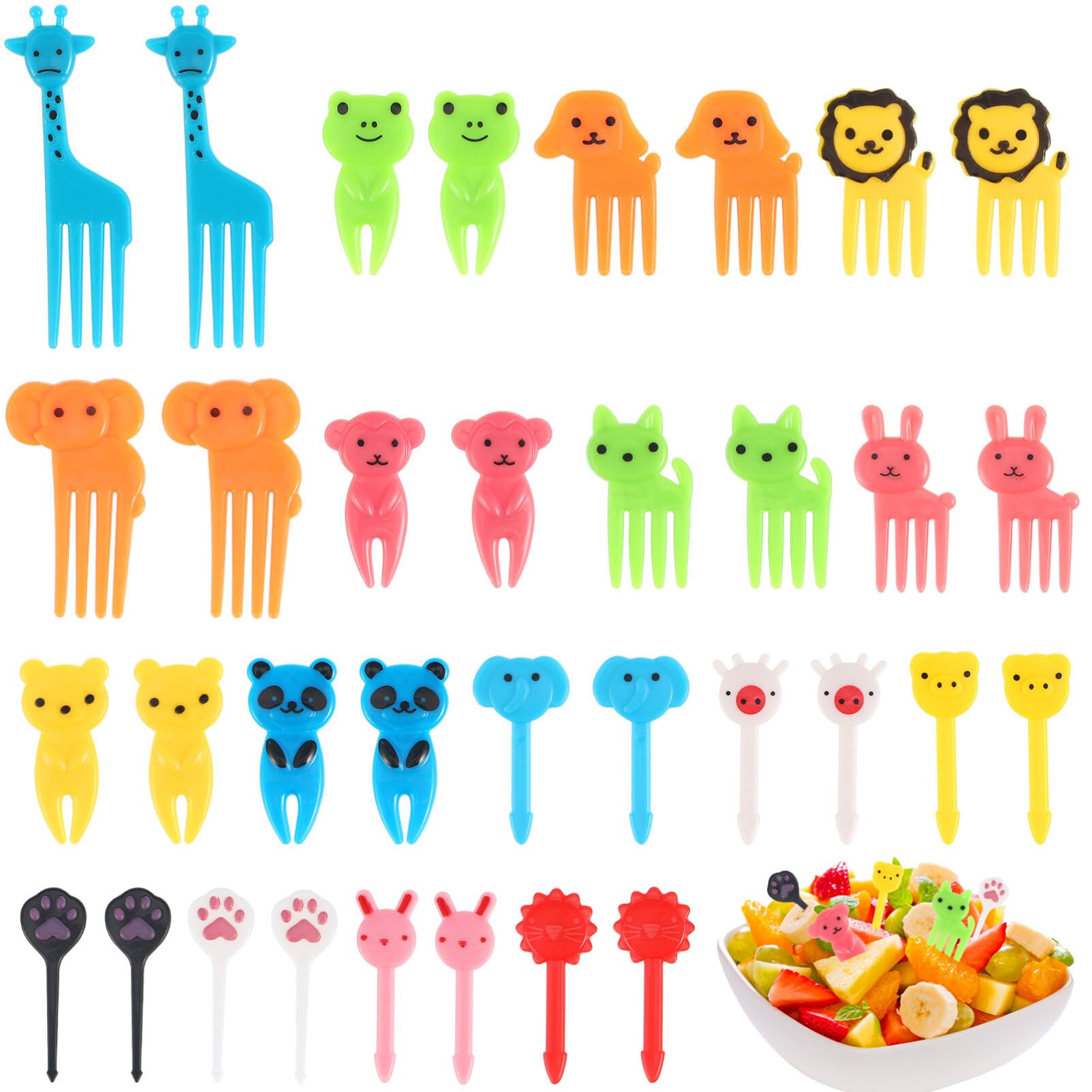 MAGICLULU 38Pcs Cartoon Animal Food Picks Mini Fruit Forks Dessert Forks Appetizer Picks for Kids Lunch Boxes Parties Made of Safe Plastic