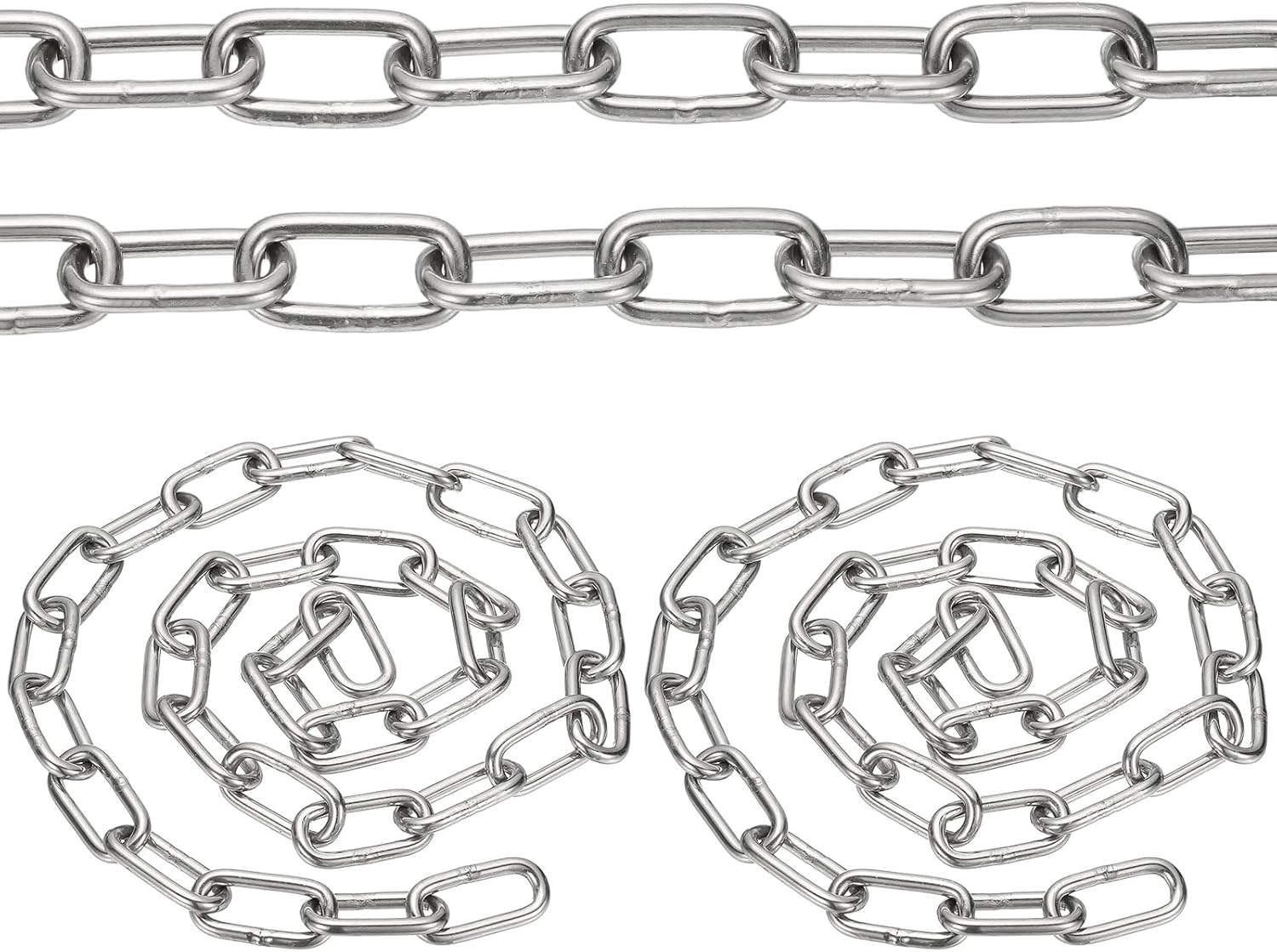 PATIKIL 3.3ft SUS304 Stainless Steel Chain, 2Pcs 5mm Metal Chain Link 1 Meter Small Light Duty for Home Outdoor Camping Hanging Pet Plant, Silver