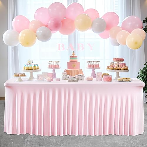 Miniatura 10 de Paquete de 2 manteles de color rosa intenso para mesas rectangulares de 6 pies, fundas de mesa de una pieza de elastano elástico resistente a las