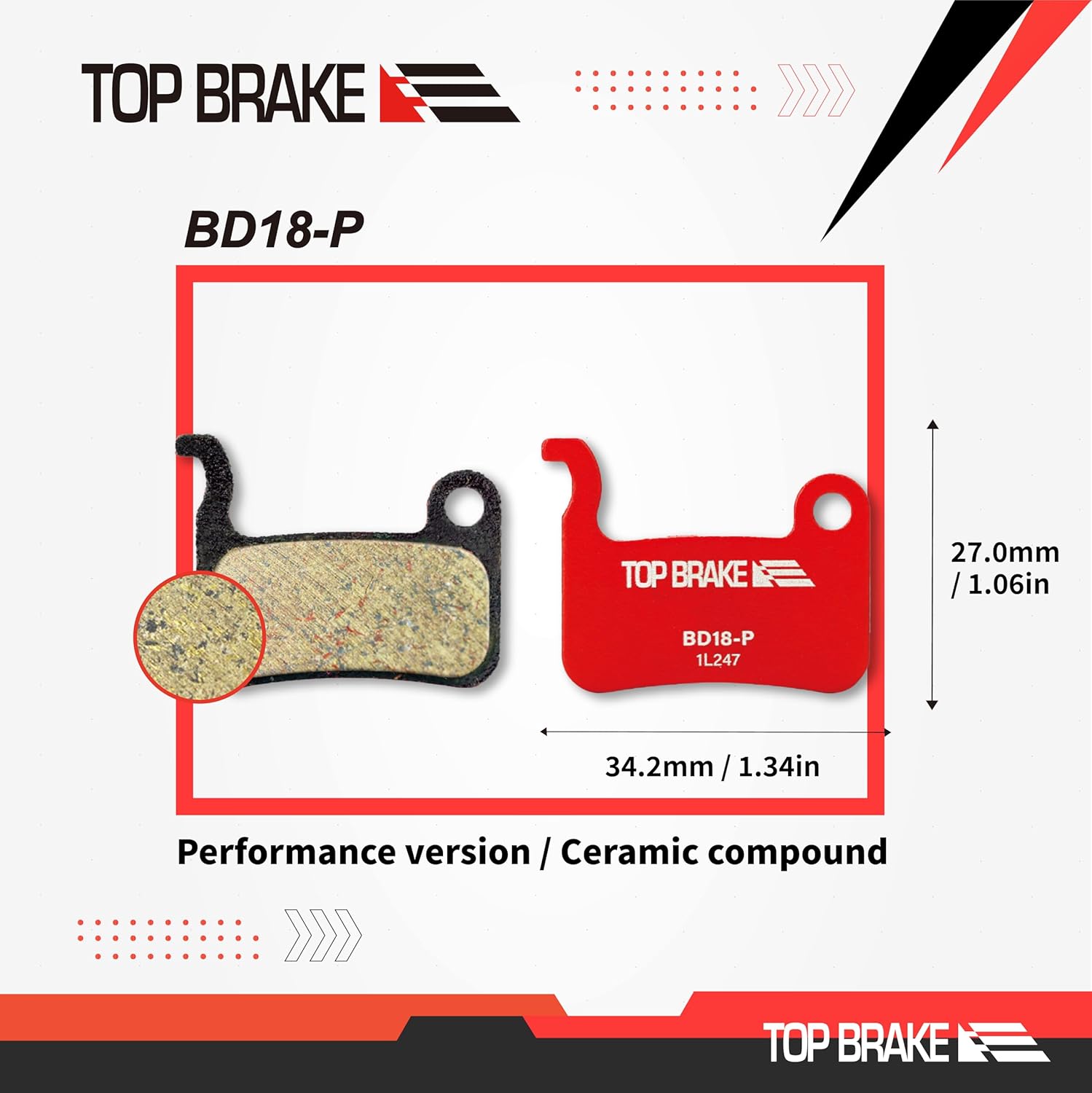 TOP BRAKE BD18 Disc Bike Brake Pads for Shimano alfine S500,S501,Deore M765, SLX M665,Saint M800,XTR M965 M975,M545 M505 M605;TRP Dash Carbon, Parabox 2011 Front
