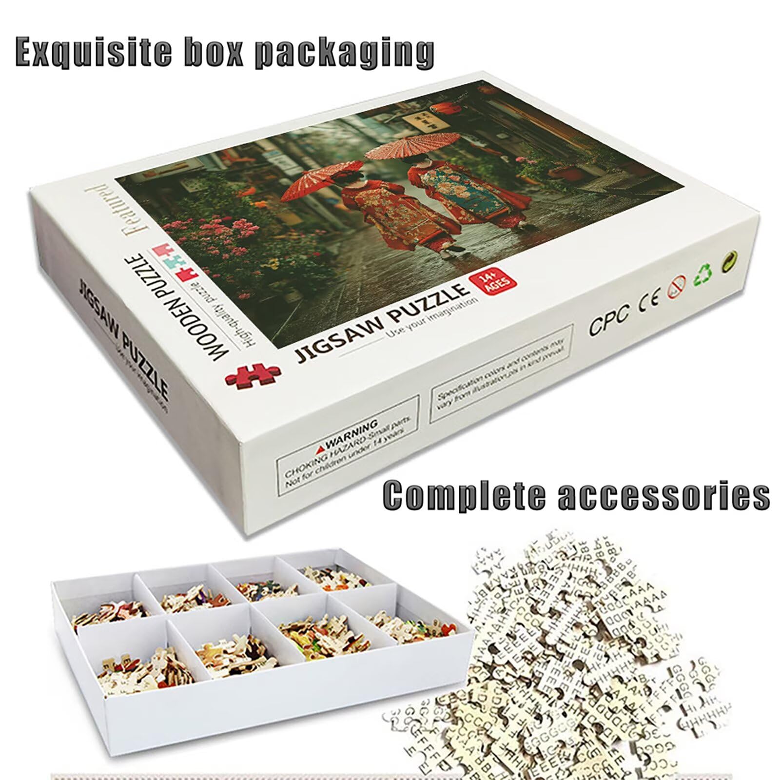 Puzzle 4000 elementów dla dorosłych gejsza, drewniane puzzle, 142 x 86 cm, elementy ściśle do siebie pasują, dla mężczyzn, kobiet, starszych seniorów, dekompresji, dekoracja letnia, prezenty, (widok