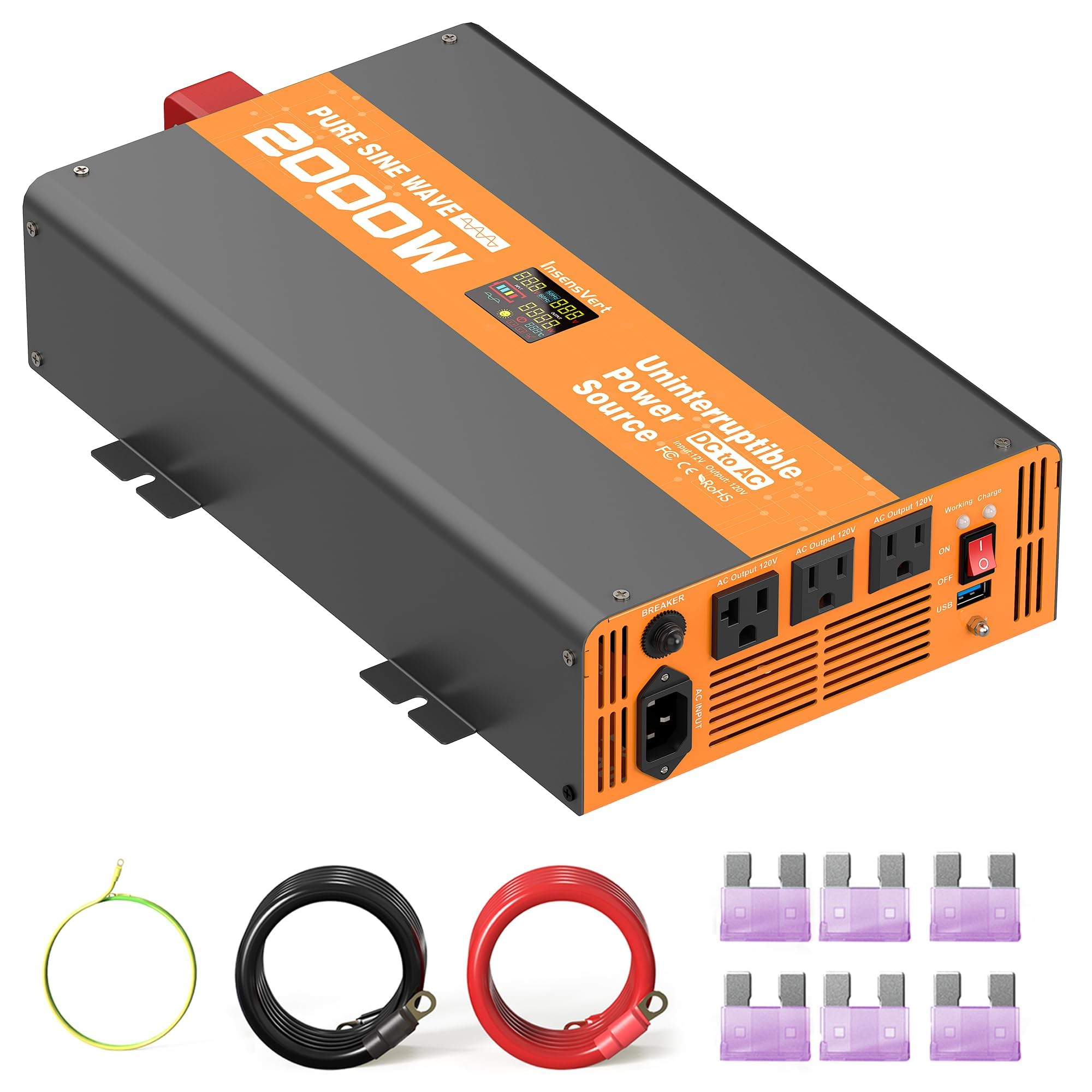 2000W Sump Pump Battery Backup, Uninterruptible Power Source with Pure Sine Wave Inverter & LCD, 10ms Auto Switch